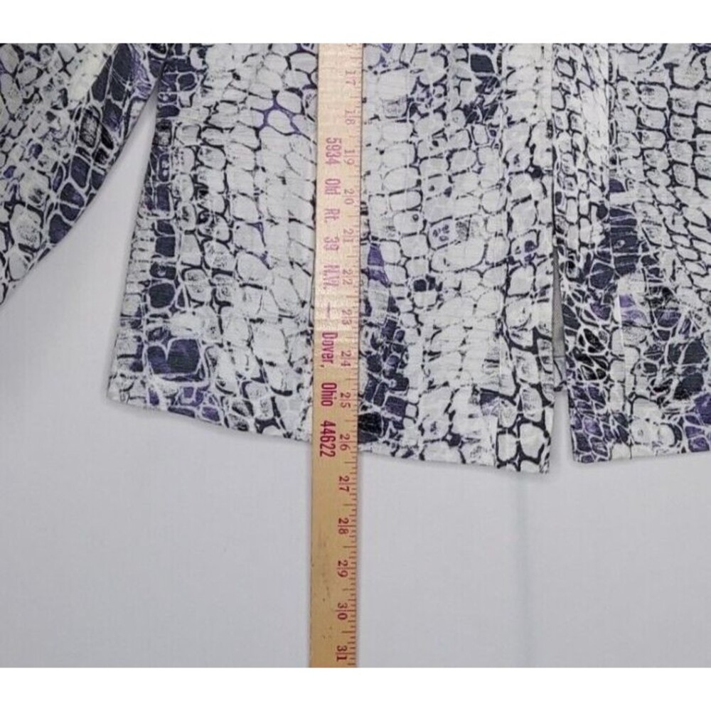 Chicos Blazer Jacket XL Purple White Cotton Textured Beaded Pocket 3/4 Hook-Eye - Picture 5 of 8